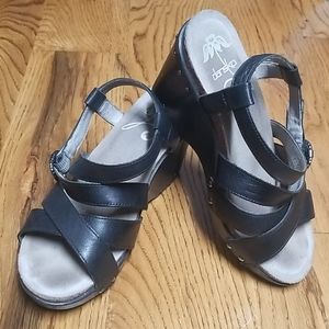 Dansko Freda black studded wedge sandal